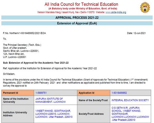 AICTE APPROVAL EOA REPORT 2021-22-Lucknow