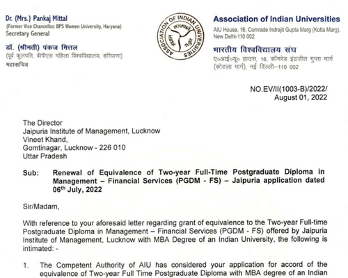 Jaipuria PGDM-FS 2022 to 2025