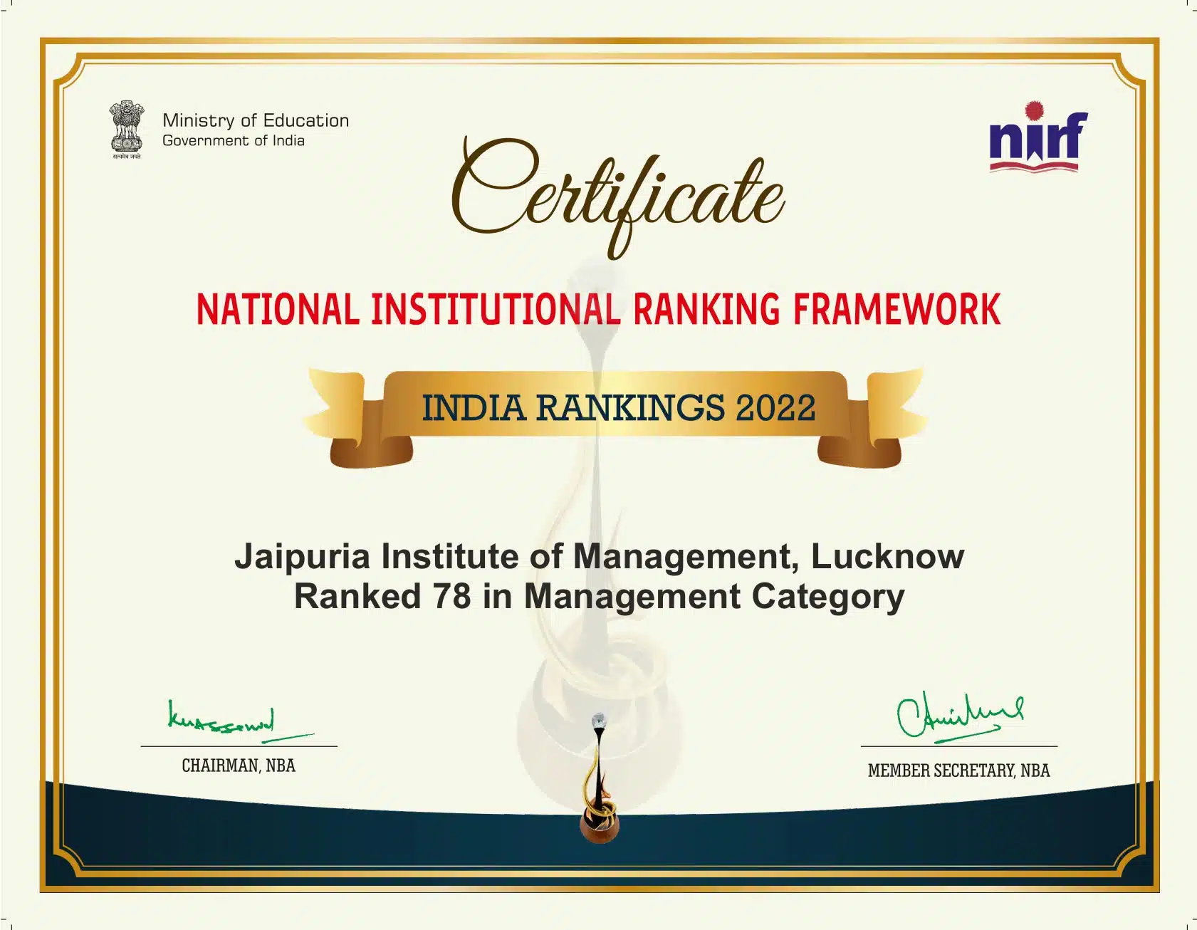 NIRF-Lucknow-Certificate-2022